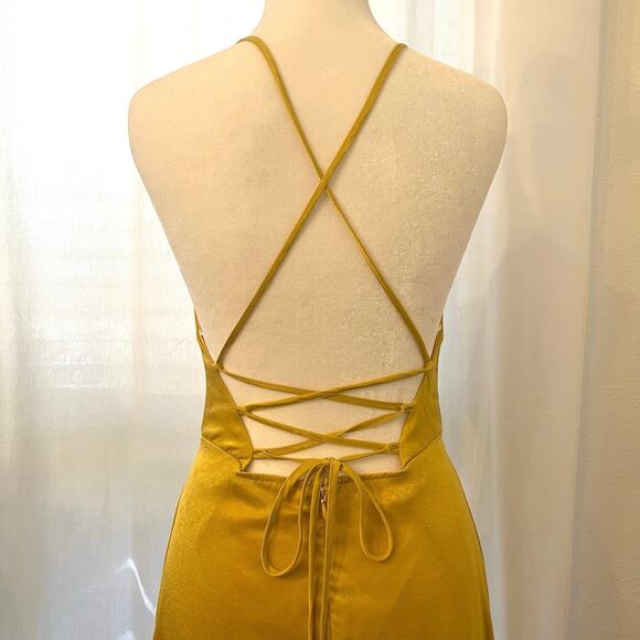 Lulus In Love Forever Maxi Dress Small Mustard Yellow Satin Formal Wedding Guest - Picture 7 of 15